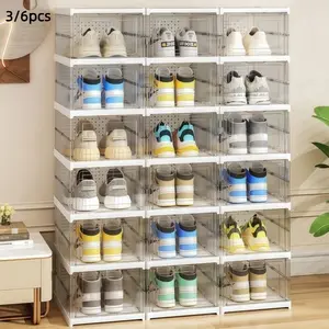 3/6-layer transparent shoe box storage artifact installation-free foldable multi-layer dustproof and moisture-proof dormitory rental house, acrylic shoe rack shoes at a glance Collapsible Storage