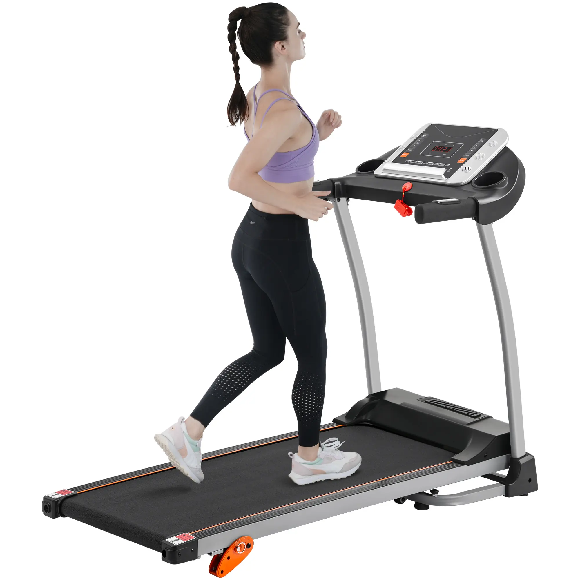 Portable Incline Folding Treadmill 2.5HP  Electric Running, Jogging & Walking Machine with Device Holder & Pulse Sensor, 3-Level Incline