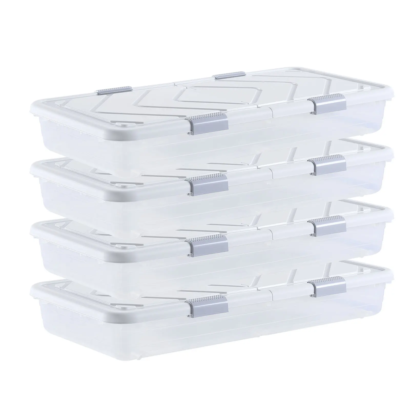 【summerfinds】VEVOR 4-Pack Rectangle Plastic Under Bed Boxes with Wheels, 31.7x15.6x6.9in Household Storage Bin Organizer with Lid & Gray Latch, Dust-Free Clothes Storage Chest for Clothes, Shoes (Up to 32.6 lbs, Father's Day Gift)