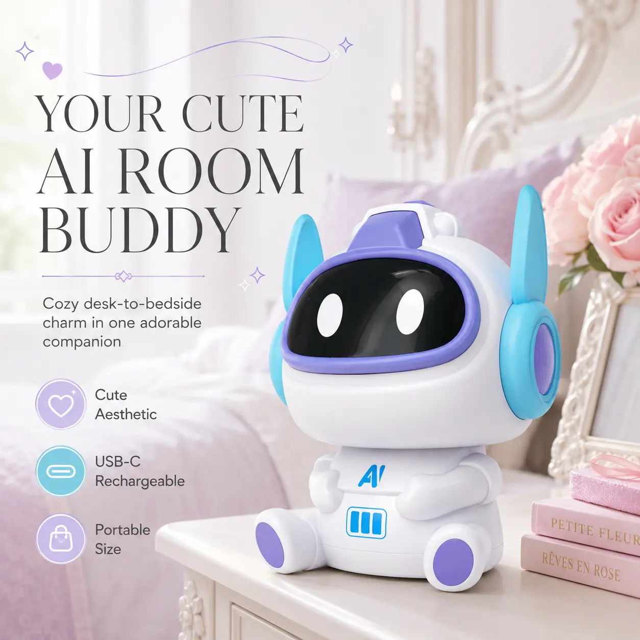 Unisex Phthalate-Free Voice Control AI Companion Robot - Desk-Sized Smart Interactive Talking Desktop Toy, STEM Educational Moving Electronic Buddy, Screen-Free 6-8 Years Children Development Gift with Batteries