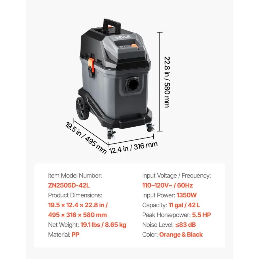 11 Gallons+5.5 Peak HP+Wet/Dry