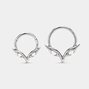 Oufer Blade Wings V Shape 16G Hinged Segment Clicker Septum Ring for Piercing Jewelry Stainless Steel