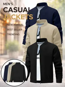 Casual Plain Long Sleeve Flight Jacket Menswear for Everyday Wear, Spring Fashion, Comfortable Daily, Perfect for Casual Occasions, Stylish and Trendy