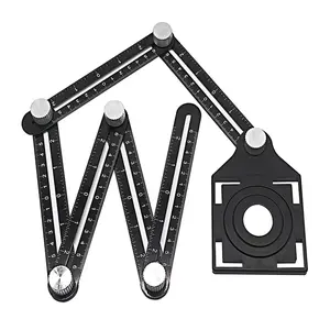 1 Pack Multi Angle Measuring Ruler, Alloy Multi-Function Angle Ruler,6 Section Ceramic Tile Opening Locator, Angle Measurement Tool,Band Hole Locator