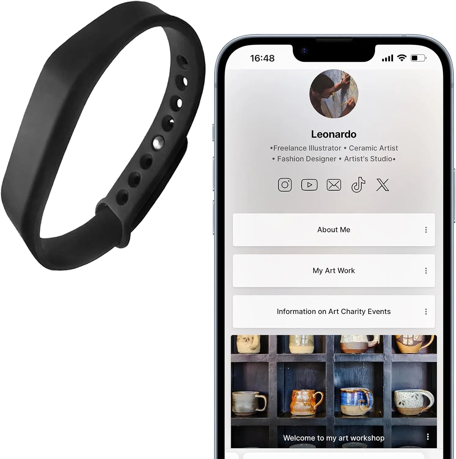 Digital Business Card Wristband - Social Media Sharing & Instant Contact - Tap to Share NFC - for iOS & Android