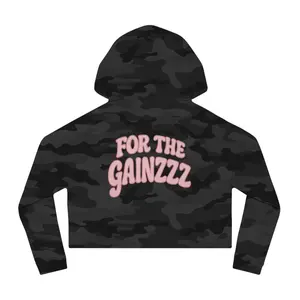 For The Gainzzz Cropped Hoodie | Fitness Gym Motivation, Pink Retro Script
