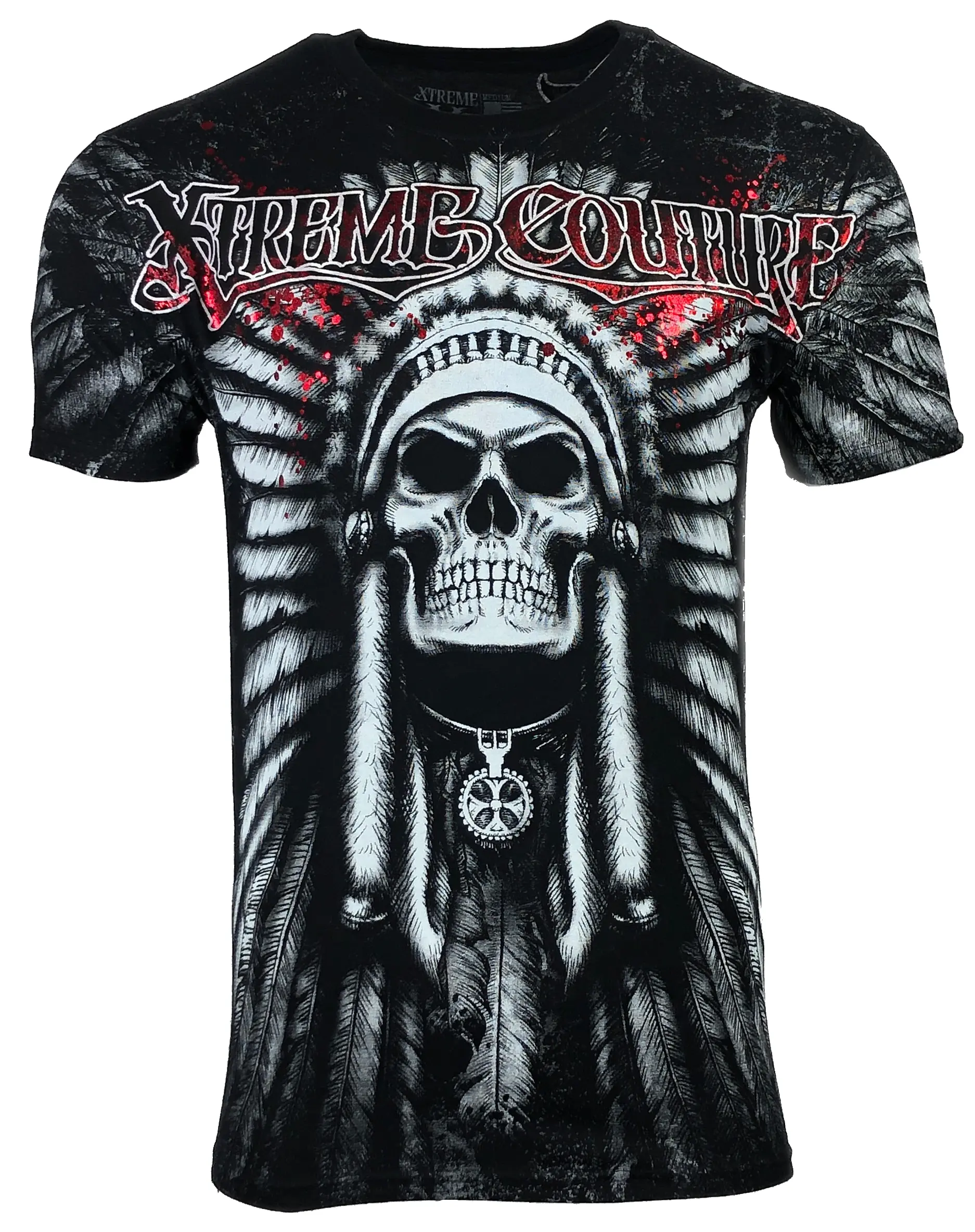 Xtreme Couture by Affliction Men's Pala Gothic Biker Graphic Print T-Shirt - 100% Cotton, Short Sleeve, Crew Neck, Fitted Cut, Front & Back Prints, Casual Menswear Top