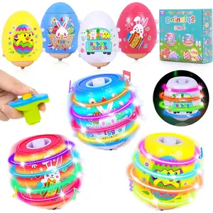 4 Pack Easter Basket Stuffers Light Up Spinning Singing Tops with Flash, Easter Gifts for Kids Toddler Boys Girls, Easter Eggs Toys, Easter Eggs Filled Goodie Bag Prize Party Favor