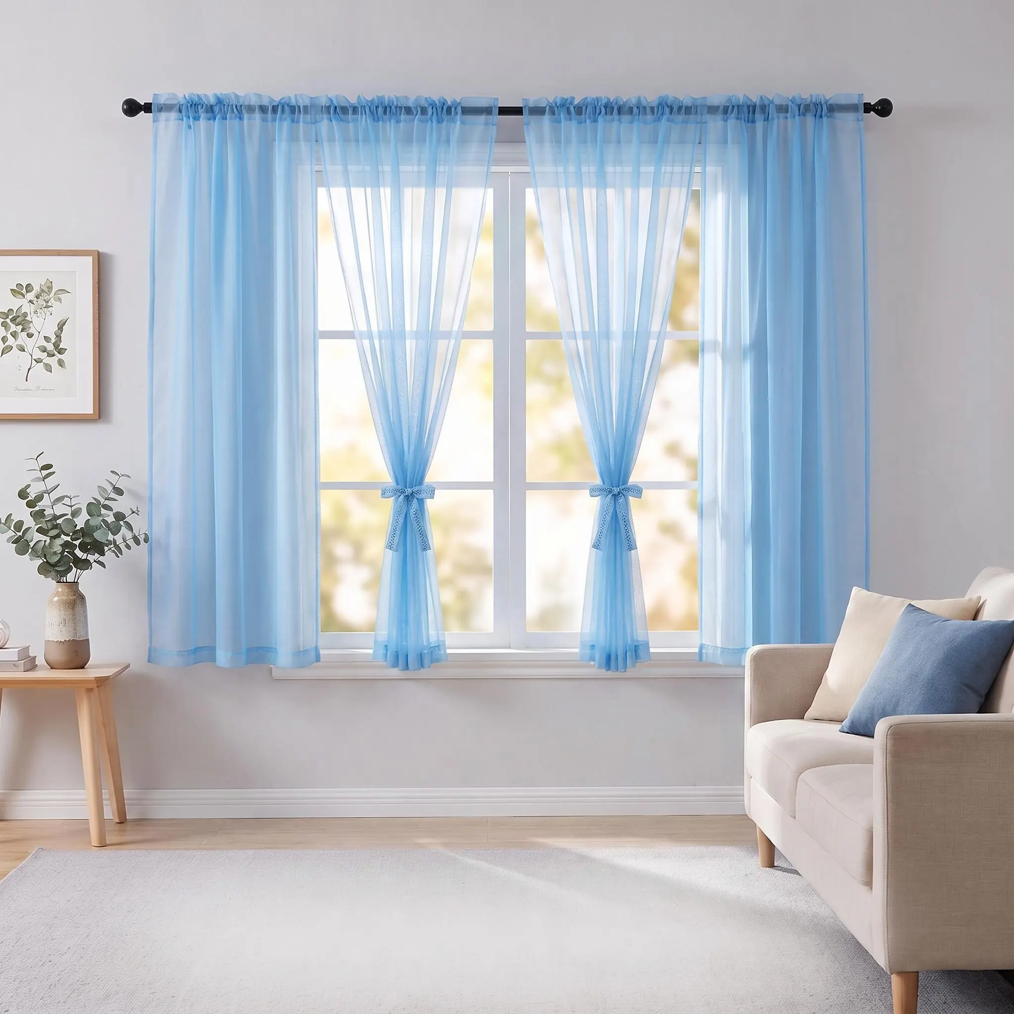 Home Decoration Curtains - 4-Piece Solid Terylene Stretch Breathable Flat Weave Drapes, 34x63 In Easy Rod Pocket, Lightweight Durable Terylene, Hand Wash Only, Room Decor Curtain for Bedroom, Living Room FT2533 (Solid Matches Decor)