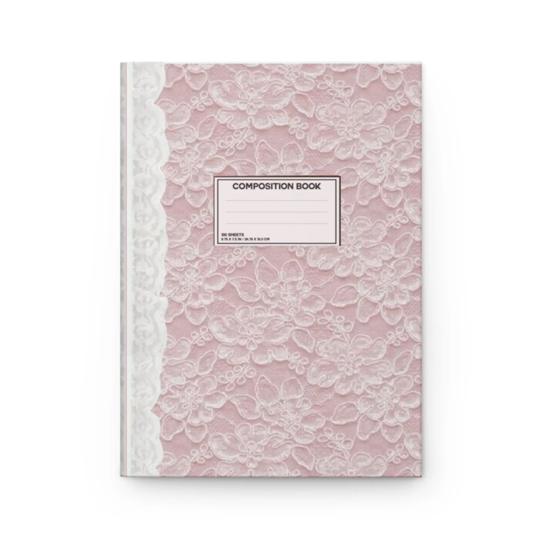 Pink Lace Coquette Composition Notebook Hardcover Journal | Floral Lace Pattern