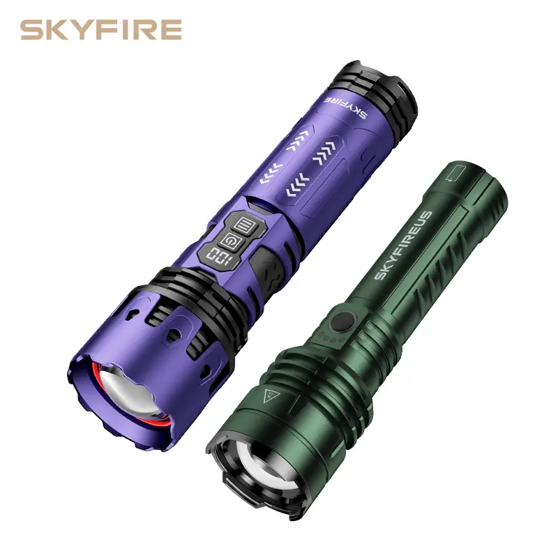 SKYFIRE High Lumen Rechargeable Lithium LED Flashlight (2011+1376), Fastcharging 5000mAh Waterproof Water Resistant Torch with Ignition Lens, Warm Ambient Torch Lights, Adjustable Zoom, Ideal for Camping, Home Emergencies