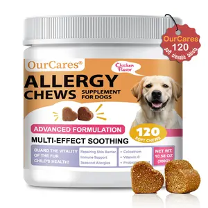 OurCares Dog Allergy Chewable Tablets | 120 Soft Chews, Chicken Flavor Relieves Skin Itching & Inflammation, Supports Skin Barrier, Boosts Immunity, Improves Coat Quality multi-effect soothing,GLB