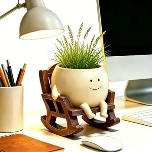 Chair Shaped Planter Pot, Resin Succulent Flower Pot with Drain Holes for Desk Setup Makeover and Bookshelf Display, Aesthetic Home Table Ornament Plant Mom Birthday Gift Ideas