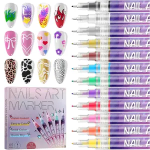 Ebanku 12 Color Art Nail Pen Set, Ultra-Fine 0.5mm 3D Nail Pen, Fast Dry Acrylic Paint Pen, Heart Shape Nail Dotting Tool
