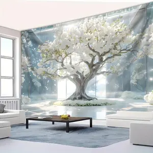 Pure White Tree Of Life Tapestry - Large, Easy- Wall Decor For Living Room & Bedroom, No Power Needed, Polyester Home Decoration Interior Design