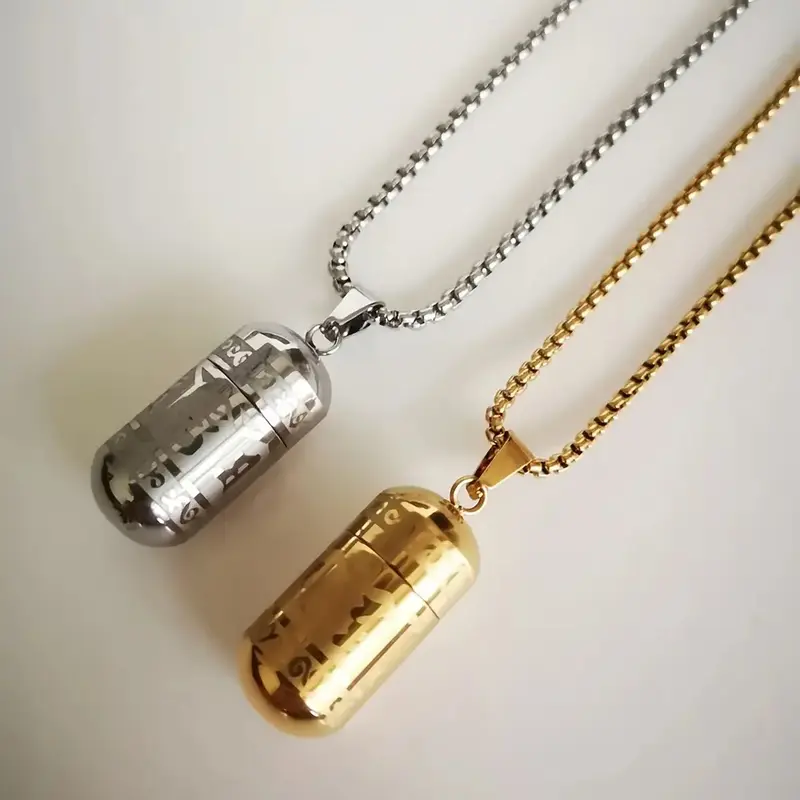 Social Media Aesthetic316 Stainless Steel Om Mani Padme Hum Pendant Necklace - Mantra Bottle Ash Box, Vintage Commemorative Jewelry with Gift Bag and Six-Word Mantra Paper
