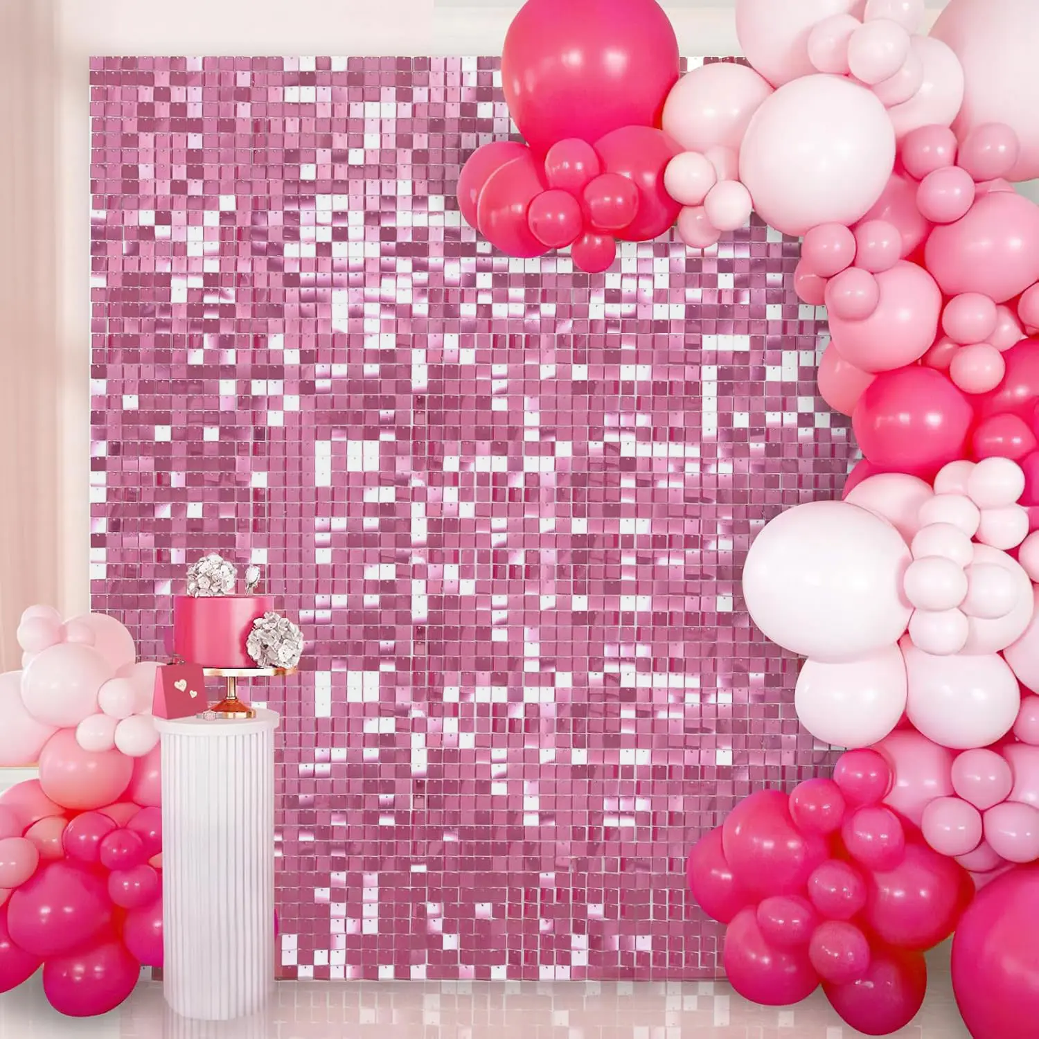 Pink Shimmer PVC Square Panels - 36pcs Patchwork Glitter Photo Backdrop Wall Decor, Party Decoration Supplies for Weddings, Anniversary, Baby Shower, Birthday, Decor For Weddings