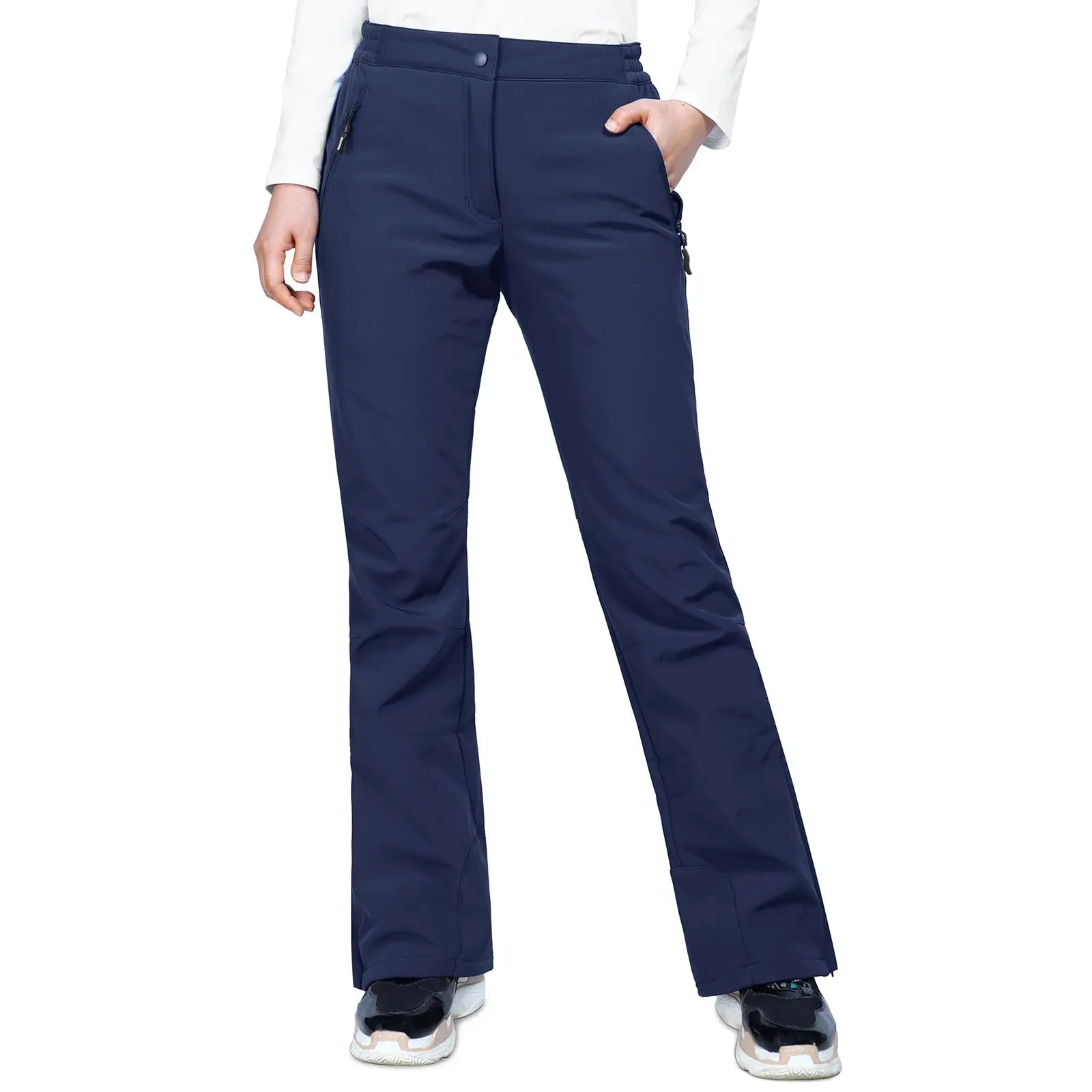 Outdoor Ventures Female Snow Pants - Waterproof, Windproof, Fleece-Lined Softshell Insulated Ski Pants with Boot Gaiters, Ergonomic Design, 144F Filaments for Climbing, Skiing, 2 Zippered Security Hand Pockets, 3D Cutting