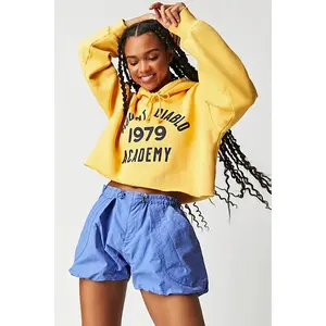 FREE PEOPLE Camp Out Nylon Shorts LARGE Blue Fizz BUBBLE-HEM