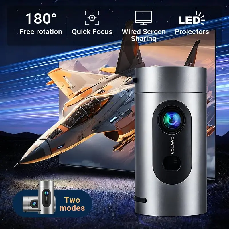 Qawtor Smart Mini Projector with WiFi & Bluetooth, Portable Movie Projector with Built-in Apps, Supports 4K & 1080P Video, Compatible with HDMI/USB/Smartphone/TV Box/Laptop for Bedroom, Office & Outdoor Use