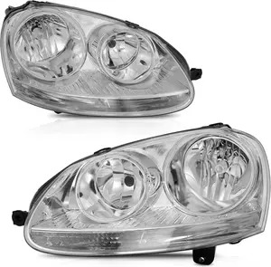 YITAMOTOR Headlight Assembly Compatible with 2006-2009 Volkswagen Jetta Replacement Headlamp Chrome Housing Clear Reflector Clear Lens