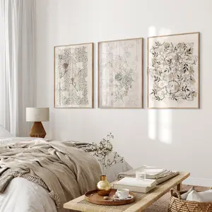 Neutral Floral Wall Art Prints Sketches Vintage European Set of 3 Wall Prints Antique Printable Art Minimalist Gallery Wall