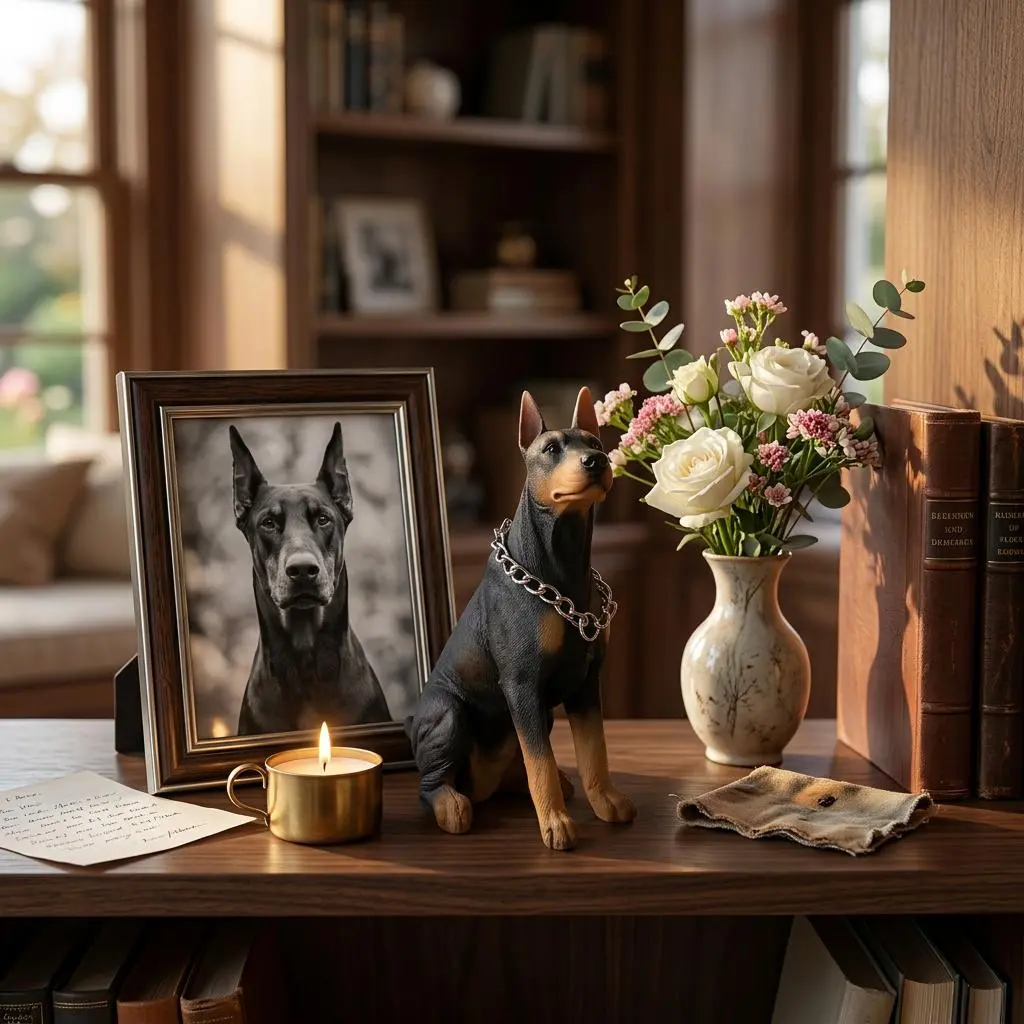 Doberman Figurine Statue Hand Painted Black and Tan Dog Decor with Silver Collar Resin Dog Sculpture for Shelf Desk Office Home Decor Gift for Doberman Lovers