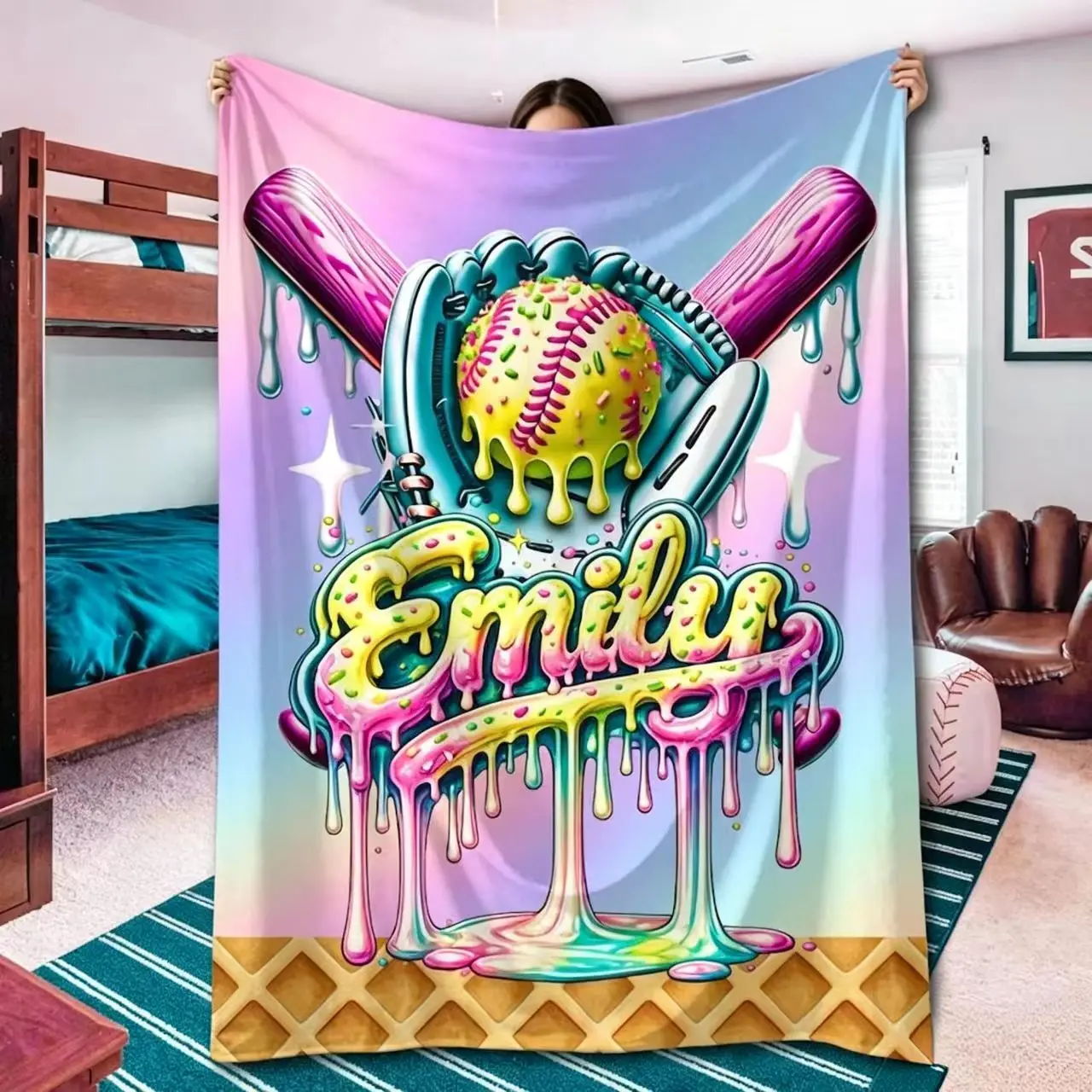 Click “Shop Chat”, Send Name,Personalized Custom Name Throw Blanket, Softball Drip Design, Fastpitch Softballer Gift, Comfortable Baseball-Themed Blanket, Throw Blankets,summerwins