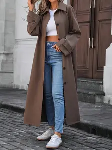 Loose Long Windbreaker Jacket, Elegant Lady Style, Drape Texture, Minimalist Cut, Office Commute Party Wear, Women's Fashion, Coat, Casual