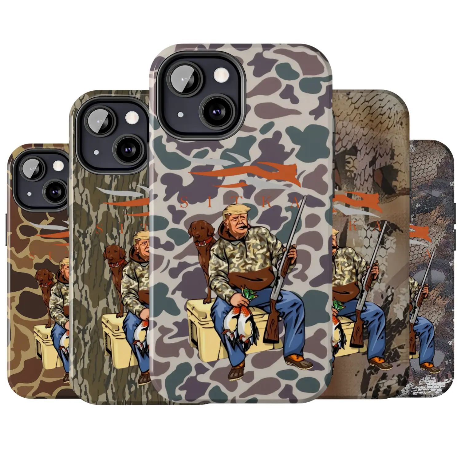 Camouflage Sitk@ Hunter Trump Phone Case, Old School Waterfowl For iPhone 16 15 14 13 12 11 X 8, Hunting Gifts, Unique Accessories, Cellphone, Durable