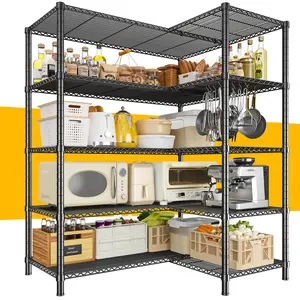 【Large Storage Rack】70.8H Wire Shelving Rack, 5-Tier Metal Shelving Unit,1400LBS Heavy Duty Storage Shelves,Adjustable Pantry Shelves, Metal Shelf and Storage Rack,Industrial Shelving 52.36''W x 13.78''D x 70.8''H,Black