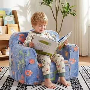 Kids Couch, Comfy 2-6 Years Old,, Toddler Couch Sofa, Kid Sofa  for Boys and Girls Gifts, Kids Recliner, Cartoon pattern of blue engineering vehicle