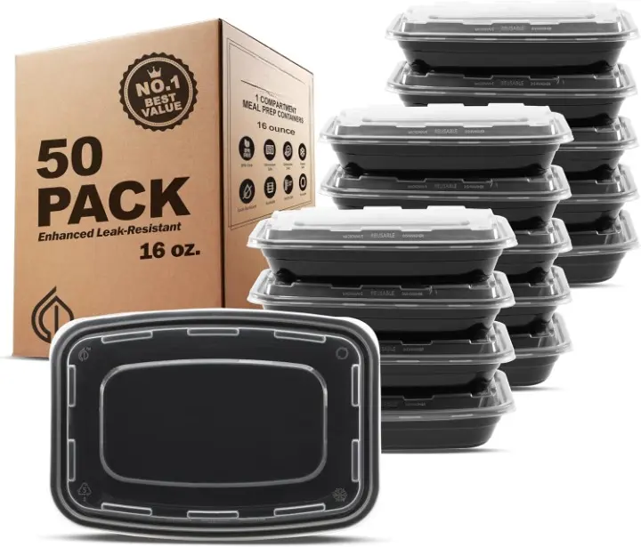 50 Pack Meal Prep Containers 1 Compartment Food Storage Containers with Lids, Bento Box, BPA Free, Stackable, Microwave/Dishwasher/Freezer Safe (16 oz)