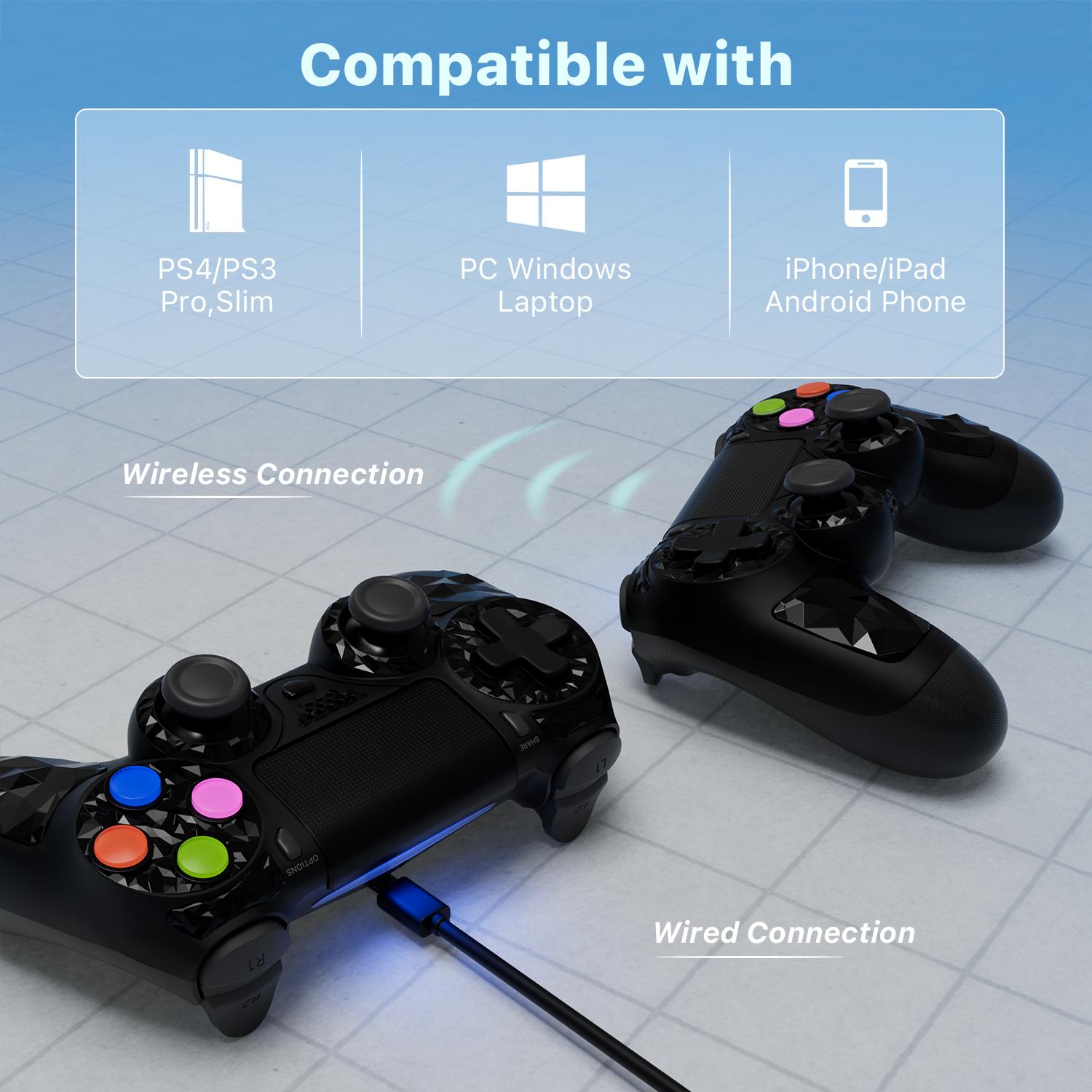 2 Pack ISHAKO Wireless Game Controller for PS4/PS3/PC/iOS/Android, With Double Vibration, Six Axis gyro, Touchpad, Built in speaker, Gamepad For PS4, PS413 Set 2 Pack ISHAKO Wireless Game Controller for PS4/PS3/PC/iOS/Android, With Double Vibration, Six Axis gyro, Touchpad, Built in speaker, Gamepad For PS4, PS413 Set