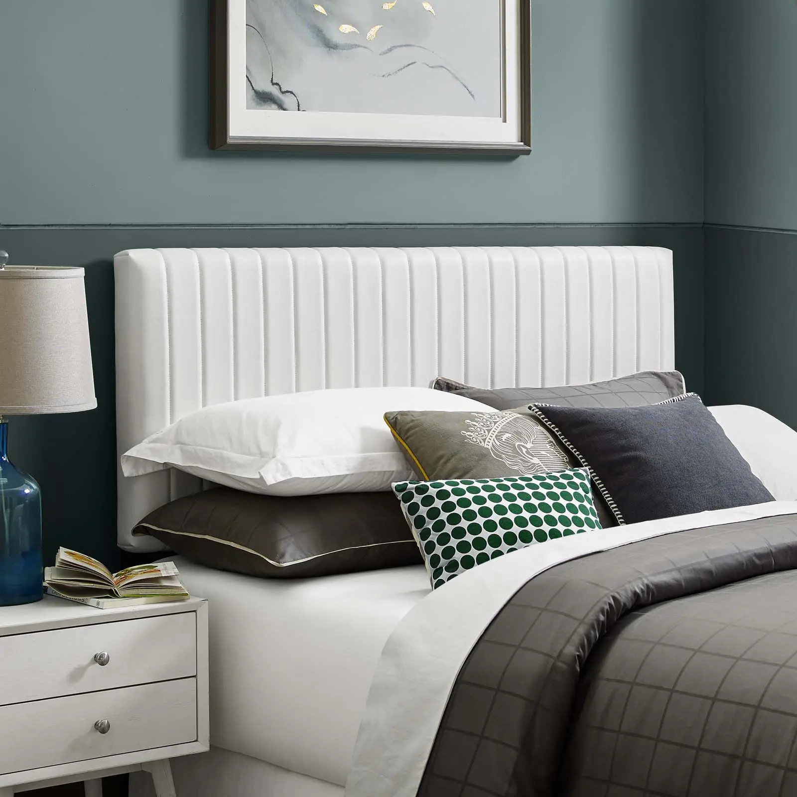 Keira Faux Leather Full / Queen Headboard in White