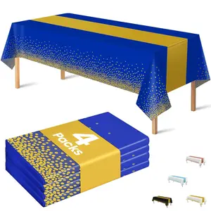 4-Pack Disposable Tablecloths Royal Blue & Gold Rectangle Covers for Weddings, Birthdays & Events