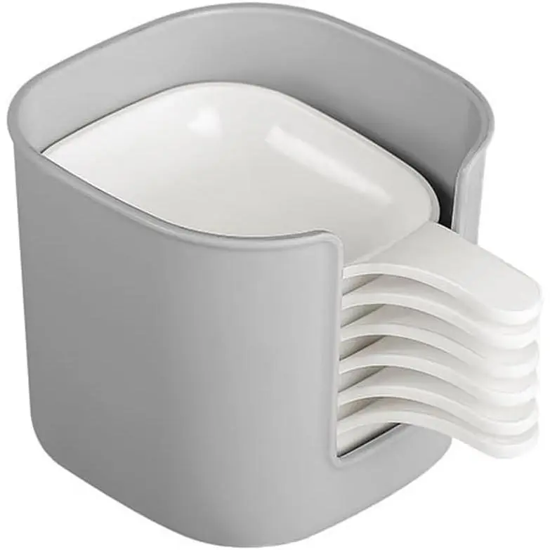 Small Handy Plastic Dipping Dish Containers 6-Pack - Casual Party Tableware Set, Includes Storage Box, Dishwasher Safe Mini Sauce Bowls, White+Grey Home Kitchen Organizer