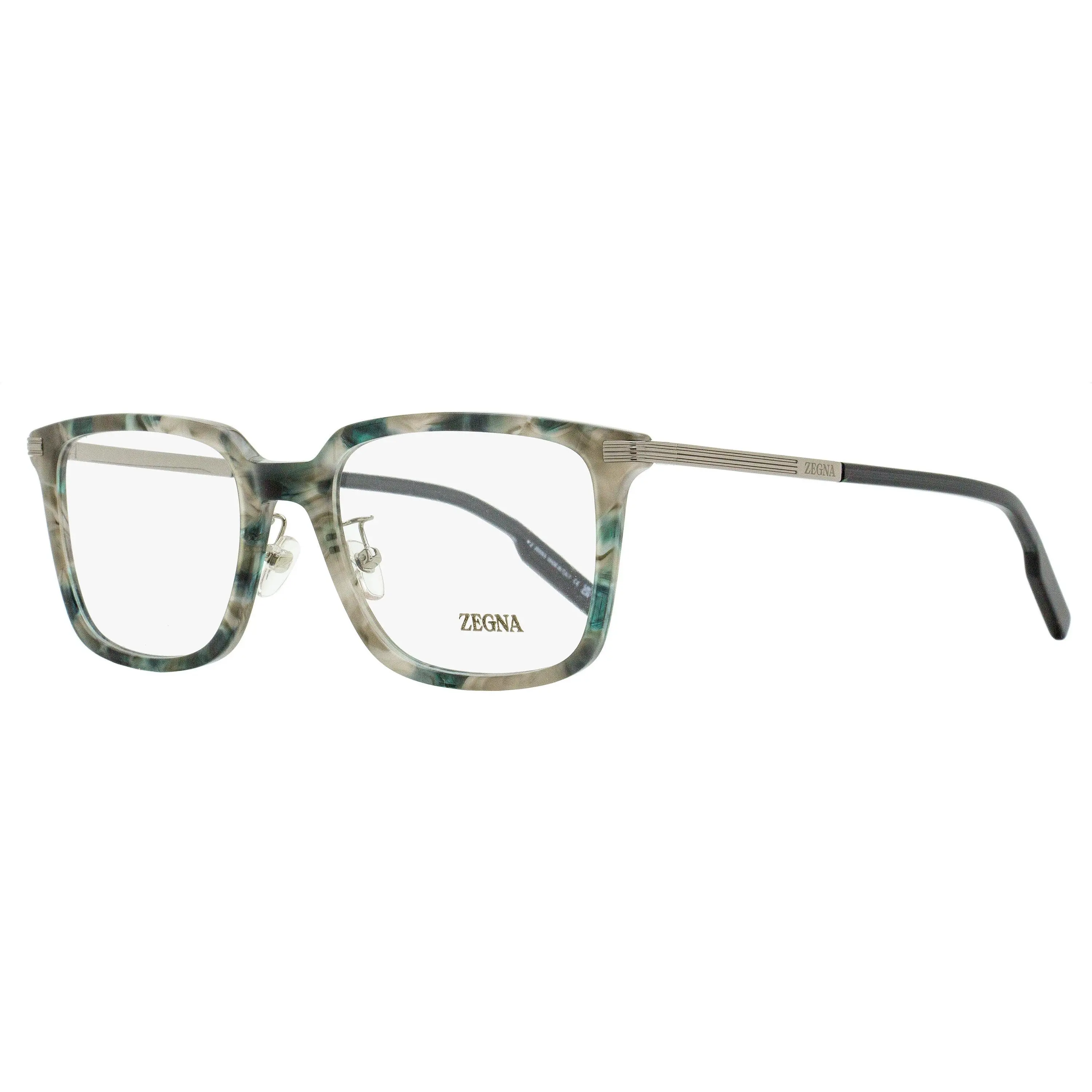 Zegna Men's EZ5265-H 056 Stepped Browline Square Eyeglasses, Gray Havana Acetate with Adjustable Nose Pads, 54mm - Italian Craftsmanship