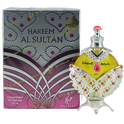 Khadlaj Hareem Al Sultan Silver Perfume Oil-35ML By Khadlaj - Long Lasting Perfume Oil For Women - With Fruity and Aphrodisiac Notes Vanilla Jasmine