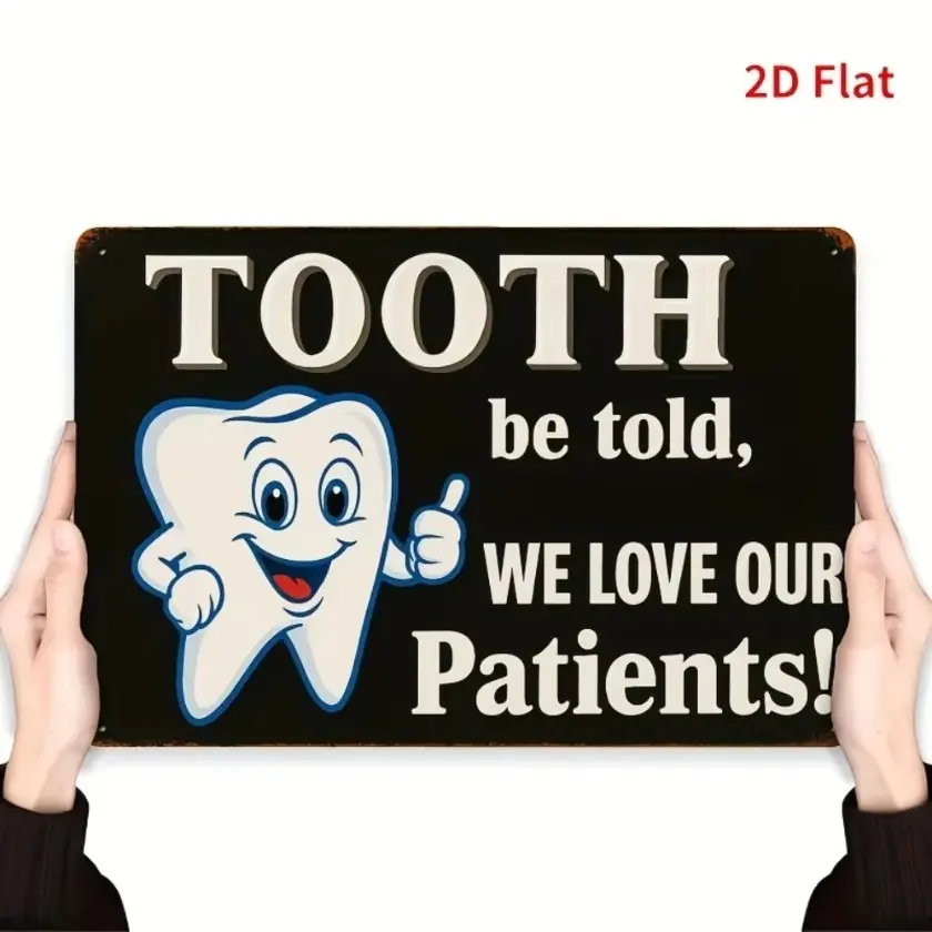 Vintage Aluminum Dental Sign with Happy Tooth for Indoor Outdoor Office Wall Decor Clinic Home Decor 7.87 x 11.81 Inch Durable Metal Art