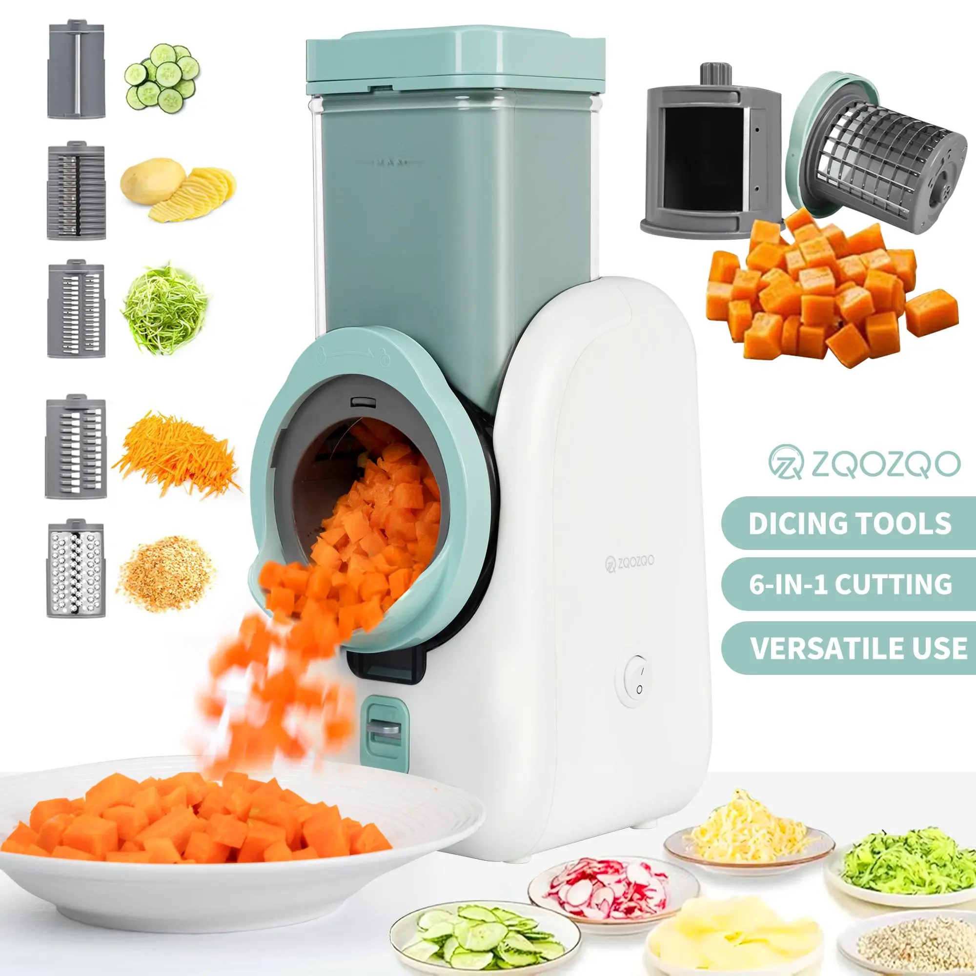 【Summer Wins】ZQOZQO Electric Vegetable cutter & Food Chopper -Rotary Cheese Grater– 6-Blade Model with Dicing Functionor 8-Blade Model for Versatile Slicing, Kitchen Tool for Quick Food Prep