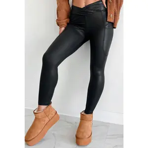 Black V Crossover High Waist Pocketed Leggings