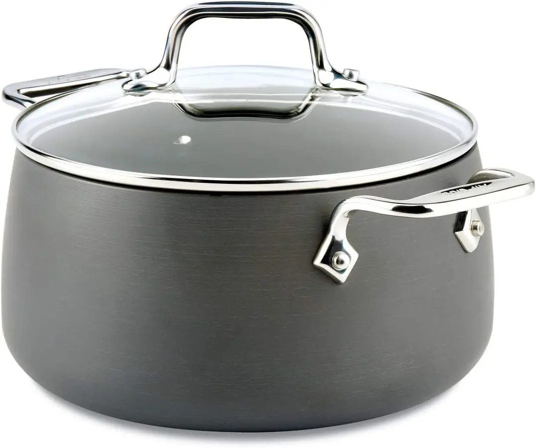 All-Clad HA1 Hard Anodized Nonstick Stockpot 4 Quart Induction Oven Broiler Safe 500F, Lid Safe 350F Pots and Pans, Cookware Black