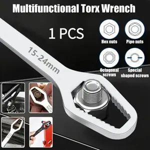 1pc3-17mm New Multi-functional Double Head Wrench Household Tools Universal Self-tightening Adjustable Special-shaped Wrench Portable Hand Tools Multipurpose Black 3.5mm Thick Torx Wrench, Adjustable Self-Tightening Dual-Head Spanner