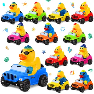 12 Pcs Summer Rubber Ducks for Jeeps, Valentine Rubber Ducks, 3.5 Inch Ducks for Jeeps ,2 Inch Ducks for Ducking, 12 Summer Ducks with 12 Cars, Summer Party Favors Gifts Swimming Pool Water Toys