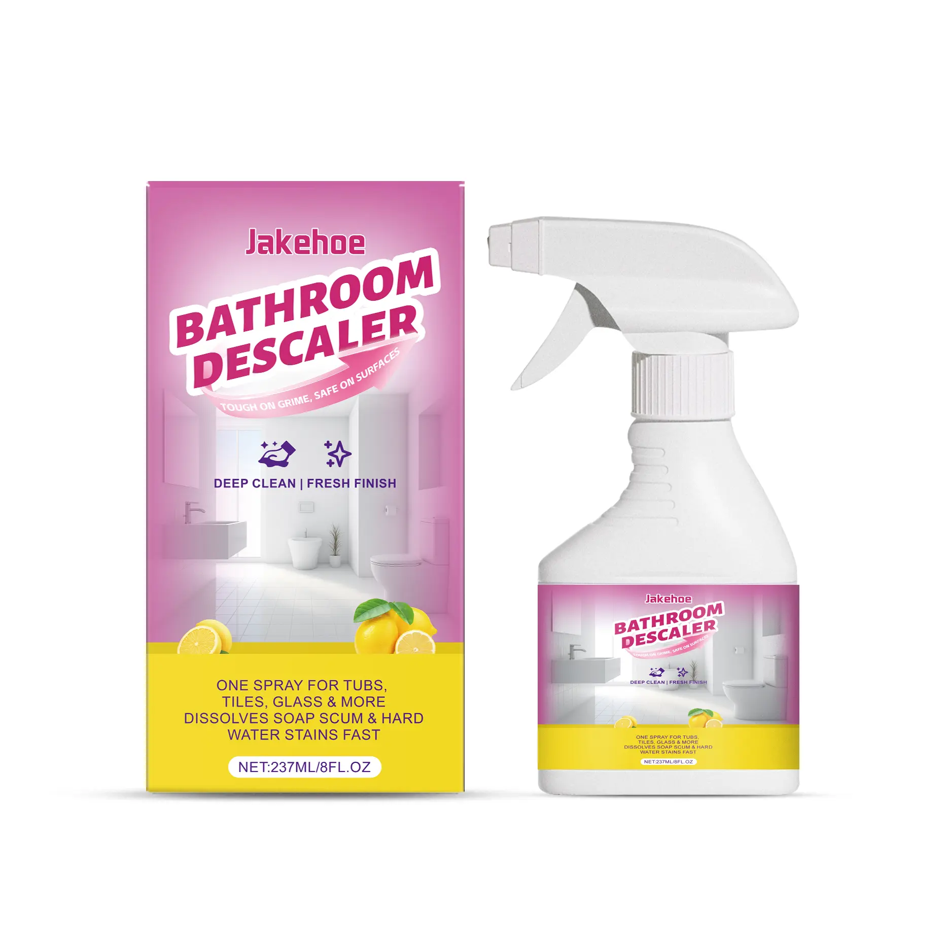 Jakehoe Household Bathroom Descaling Spray - Nonionic, Bottled, Chlorine-Based, Hypochlorite Bathroom Cleaner for Removing Water Stains, Dirt, Limescale, Nonionic Bathroom Cleaners