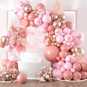 111pcs Pastel Pink Butterfly Balloon Set Retro Pink Latex Balloon Rose Gold Butterfly Decoration for Birthday Baby Shower Wedding Party Needs
