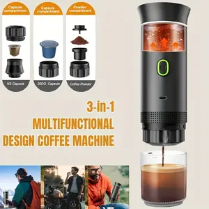 3-in-1 portable coffee machine works with various capsules and ground coffee for 60-second brews. Powered by a mobile supply, it's ideal for car, outdoor, and office use—a perfect travel gift for coffee lovers.