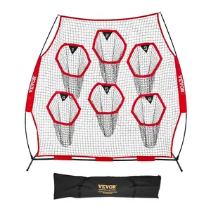 summervibes VEVOR 8x 8 ft Football Trainer Throwing Net, Training Throwing Target Practice Net with 6 Target Pockets, Knotless Net Includes Straps and Portable Carry Case, Improve QB Throwing Accuracy, Red, 8X8ft Mesh, Stability Base