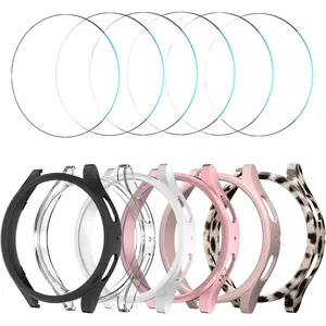 [6+6Pack Case and Screen Protector for Samsung Galaxy Watch 5/Galaxy Watch 4 40mm, Bubble Free Tempered Glass Screen Protector + Waterproof Matte Hard PC Bumper Cover